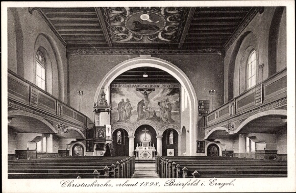 Postcard Grünhain Beierfeld in the Ore Mountains Saxony, Christ Church, interior view, altar