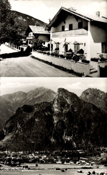 Postcard Oberammergau in Upper Bavaria, general view, Kofelblick restaurant