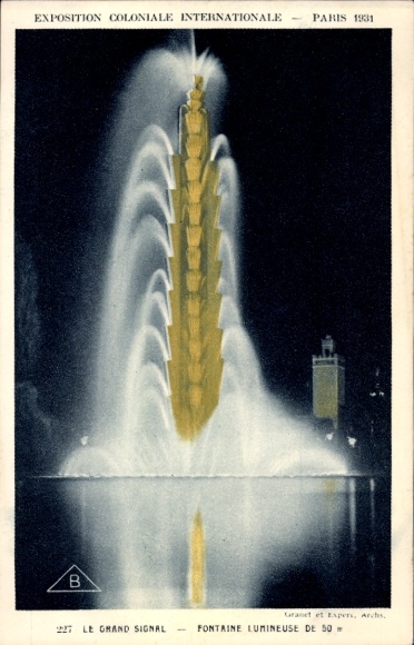 PC Paris, Colonial Exhibition 1931, illuminated fountain
