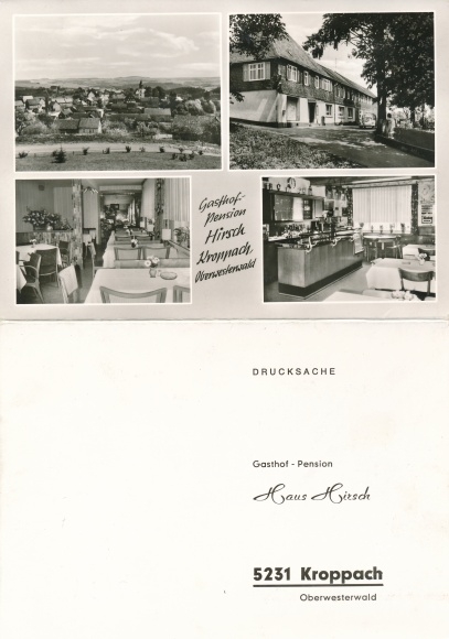 Klapp Postcard Kroppach in the Westerwald, Gasthof Hirsch, outside and inside, place