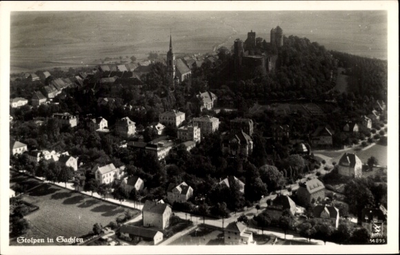 Postcard Stolpen in Saxony, aerial photograph of the city