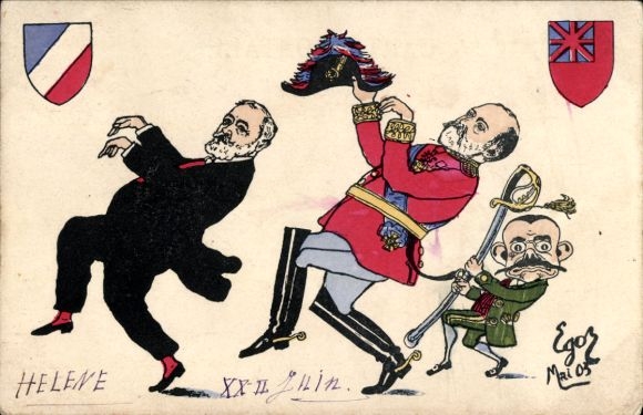 Artist Postcard caricature, French politician Emile Loubet, King Edward VII, Cake Walk