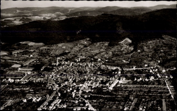 Postcard Leutershausen Hirschberg an der Bergstraße, aerial view of Leutershausen, mountain landscape, St