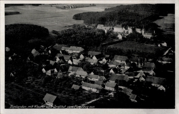 Postcard Bonlanden Filderstadt in Württemberg, aerial view of monastery, houses, fields, institute