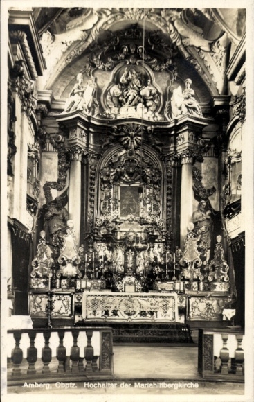 Ak Amberg in der Oberpfalz Bayern, Hochaltar der Mariahilfbergkirche, barocke Kunst, detailrei...