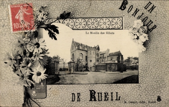 Ak Rueil Malmaison Hauts de Seine,  s Gebäude, Blumenmotiv, Poststempel, 'Bonjour de Rueil'