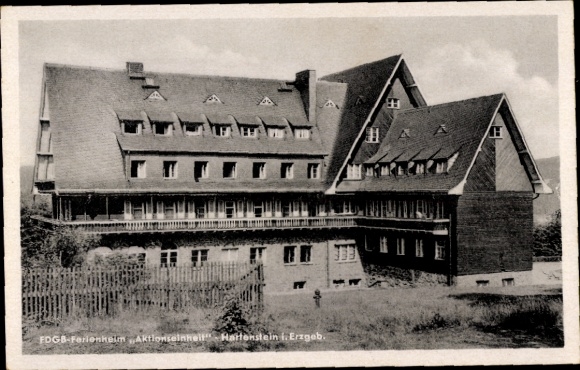 Postcard Hartenstein in the Erzgebirge, FDGB holiday home action unit