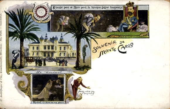 Chromo-Litho Monte Carlo Monaco, Prince Albert I, roulette, casino, devil, caricature