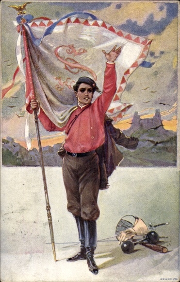 Studentika Postcard Student with Standard, Painted portrait