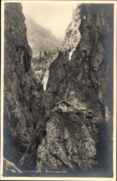 Postcard Hammersbach Grainau, Höllentalklamm, entrance hut