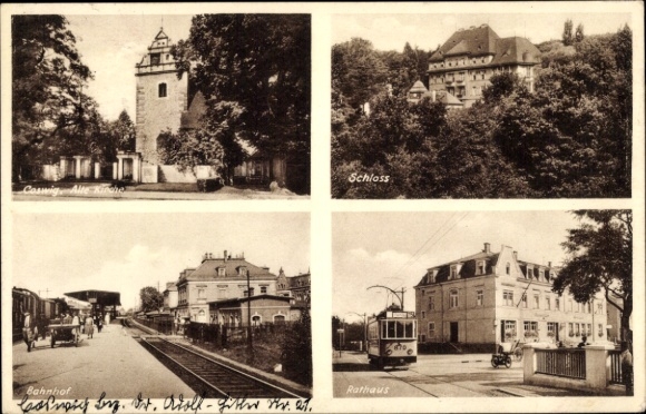 PC Coswig in Saxony, pictures of the castle, train station, town hall, old church
