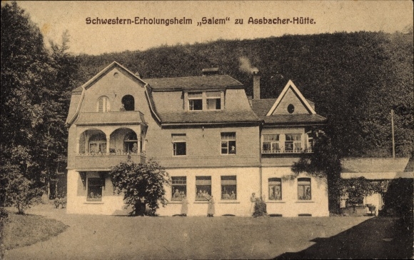 Postcard Asbach in the Westerwald, Salem sisters&#39; convalescent home to Assbacher Hütte
