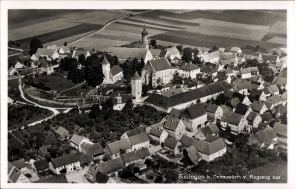 Postcard Bissingen in Swabia Bavaria, aerial photograph
