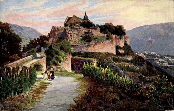 Kunstenaar Ak Bad Münster am Stein, Ebernburg, uitzicht op het kasteel, ruïnes, WIRO 2062