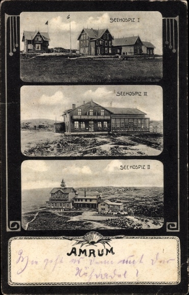 Postcard Insel Amrum in Nordfriesland, Seehospice I, II and III