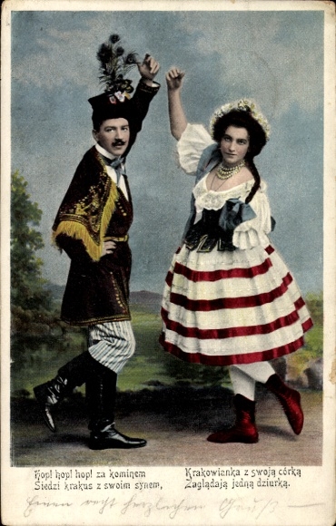 Ak Paar in Krakauer Tracht, Tanz