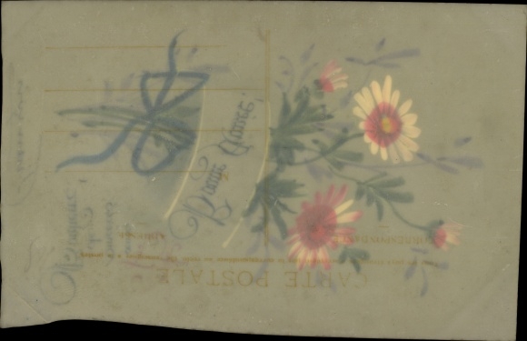 Celluloid PC Happy New Year, bouquet with blue bow