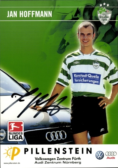 Autograph card footballer Jan Hoffmann, SpVgg Greuther Fürth, autograph