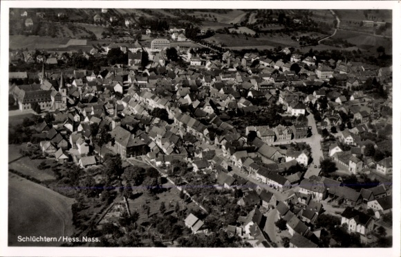Postcard Schlüchtern in Hesse, aerial photograph