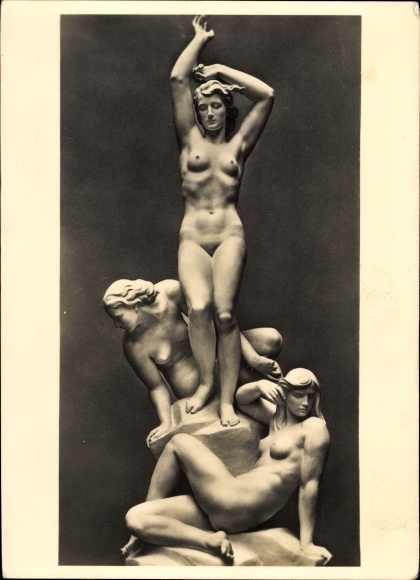 Postcard Plastic Die Morgenrote, fountain group, Robert Ullmann, female nude, HDK 536