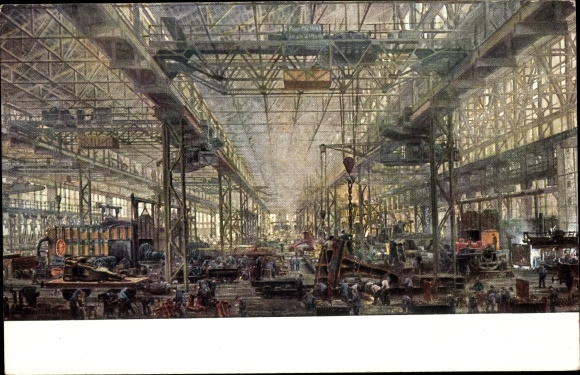 Kunstenaarskaart Essen in het Ruhrgebied van Noordrijn-Westfalen, gietstaalfabriek, Martinwerk, Krupp AG