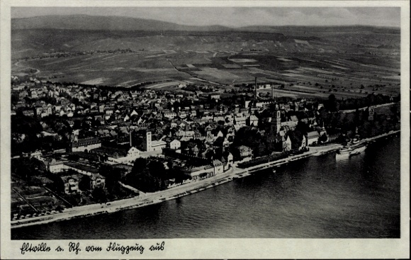 Ak Eltville am Rhein Hessen, Luftaufnahme von  Rhein, Stadtansicht, Flugzeug