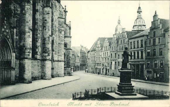 Ak Osnabrück in Niedersachsen, Markt mit Stüve Denkmal