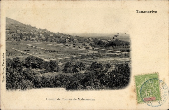 Ak Antananarivo Tananarive Madagaskar, Champ de Courses de Mahamasina,  Schwarz-Weiß-Foto