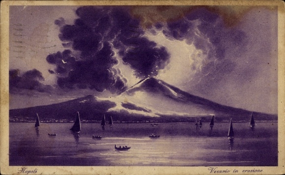 PC Napoli Naples Campania, view of the erupting Vesuvius