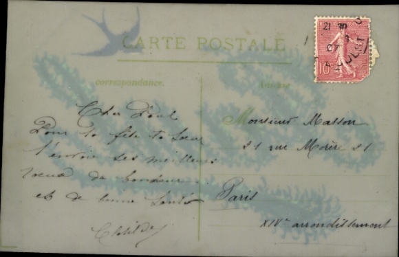 Celluloid Letters Postcard First Name Paul, Flowers, Swallow