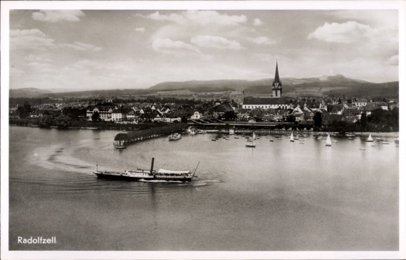 Ak Radolfzell am Bodensee, luchtfoto, stad, salonstoomboot