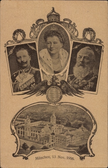 Postwaardekaart ansichtkaart Kaiser Wilhelm II, keizerin Auguste Viktoria, prins-regent Luitpold van Beieren, 1906