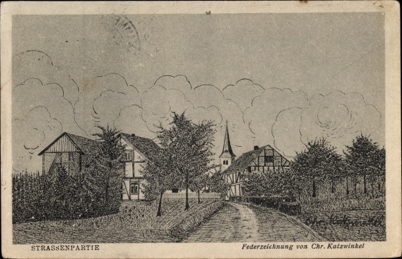 Kunstenaarskaart Katzwinkel, Chr., Mehren Westerwald Rijnland-Palts, straat in de stad, kerktoren