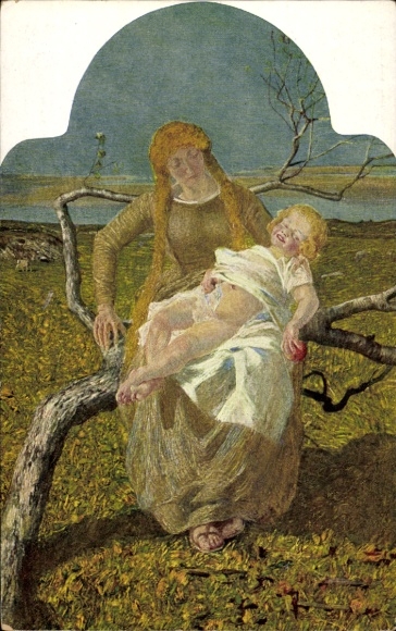 Artist Postcard Segantini, Giovanni, Mother's happiness, mother with child