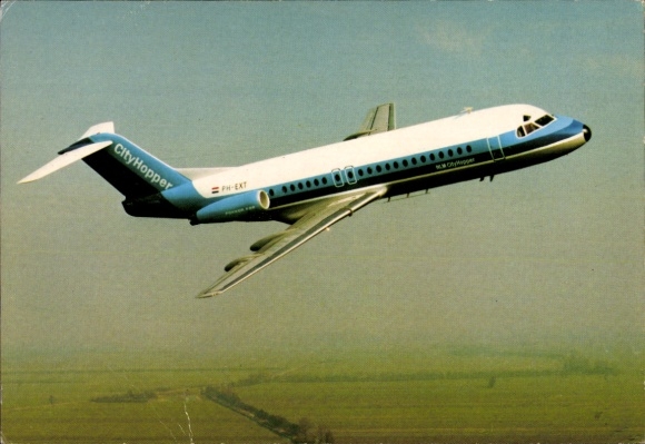 Postcard passenger aircraft Fokker Fellowship F-28, NLM City Hopper