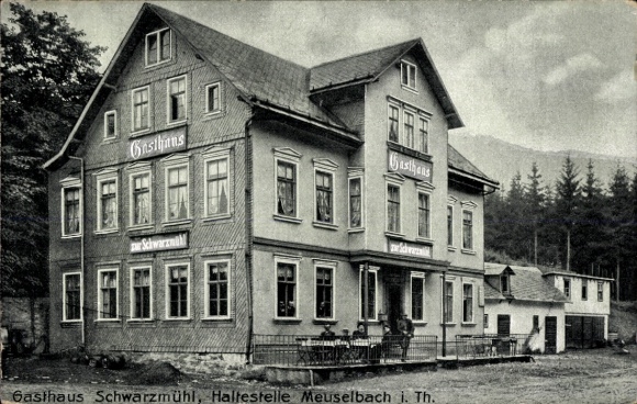 Ak Meuselbach Schwarzmühle Schwarzatal in Thüringen, Gasthaus zur Schwarzmühl