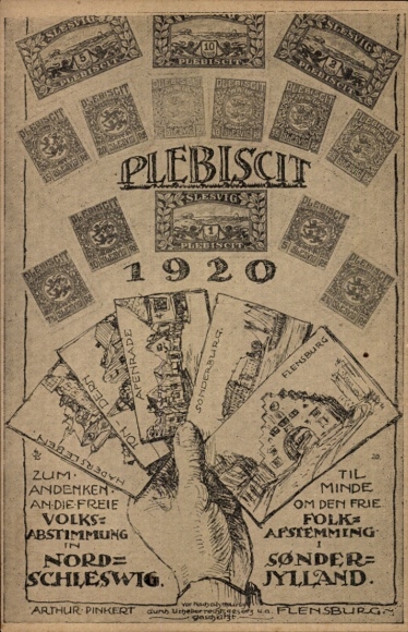 Stamps Postcard Flensburg in Schleswig Holstein, Plebiscit 1920, Referendum in North Schleswig