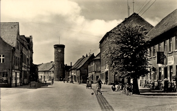 Postcard Dahme in der Mark, Am Vogelturm, children playing, flag