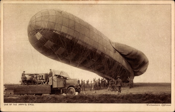 Postcard Canadian Military Balloon, Truck, One of the Army&#39;s Eyes