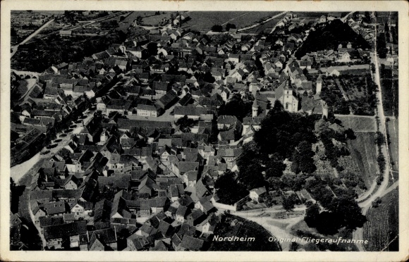 Postcard Nordheim am Neckar, aerial view of old buildings, rural view