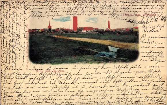Postcard North Sea resort Borkum in East Frisia, way to Upholm