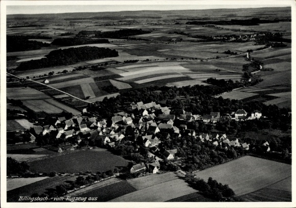 Postcard Billingsbach Blaufelden in Württemberg, aerial view of landscape, fields, small houses