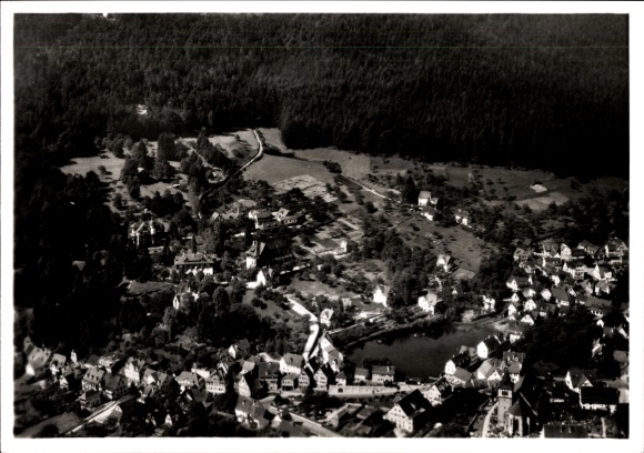 Postcard Bad Liebenzell in the Black Forest, Aerial view of the Black Forest, Real Photography
