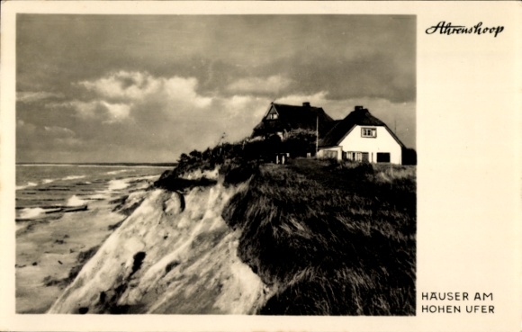 Postcard Ahrenshoop Mecklenburg Vorpommern, houses on the high bank, sea