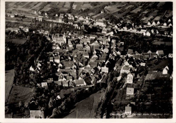 Postcard Creglingen an der Tauber, aerial photograph