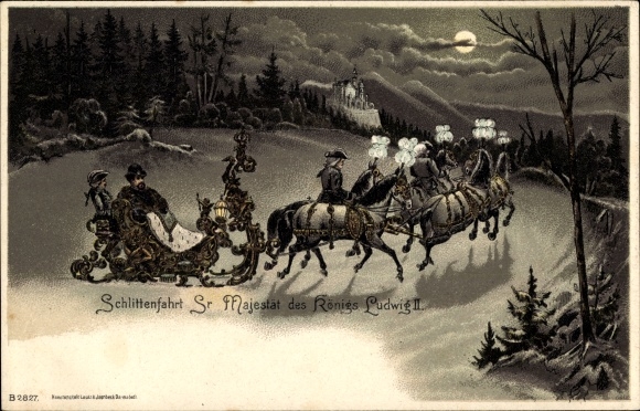 Moonlight Chromo-Litho Sleigh Ride of His Majesty King Ludwig II.