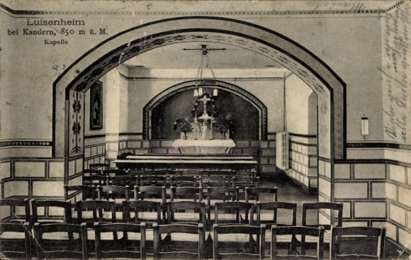 Postcard Kandern in the Black Forest Baden, Chapel in the Luisenheim, chairs, interior view, religious, simple