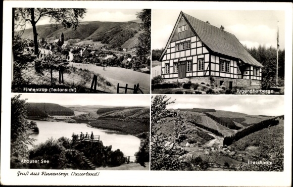 Ak Finnentrop in Sauerland, gedeeltelijk uitzicht, jeugdherberg, Ahauser See, Illeschlade
