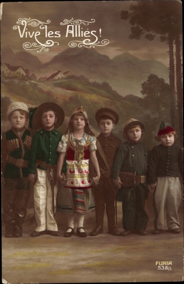 Ak Vive les Allies, Kinder in Uniformen, Frankreich, Russland, Großbritannien