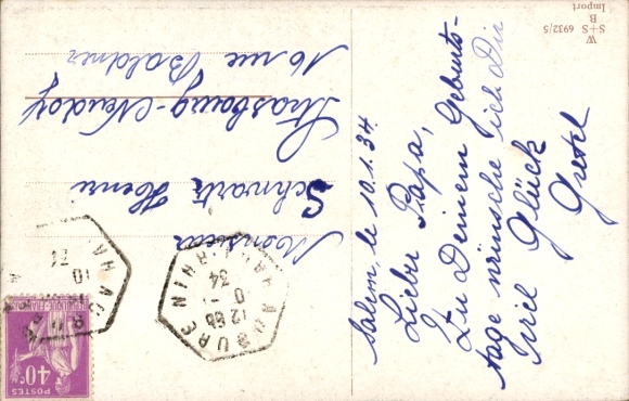 Artist Postcard Billing, M., Still Life, Fruit, Wine, Orange